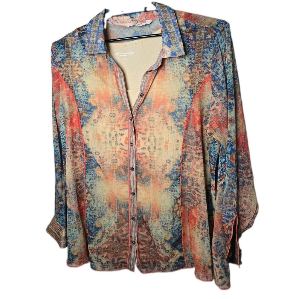 Soft Surroundings Women's Sheer Button Down Blouse Tank Top Plus Size 2x t8